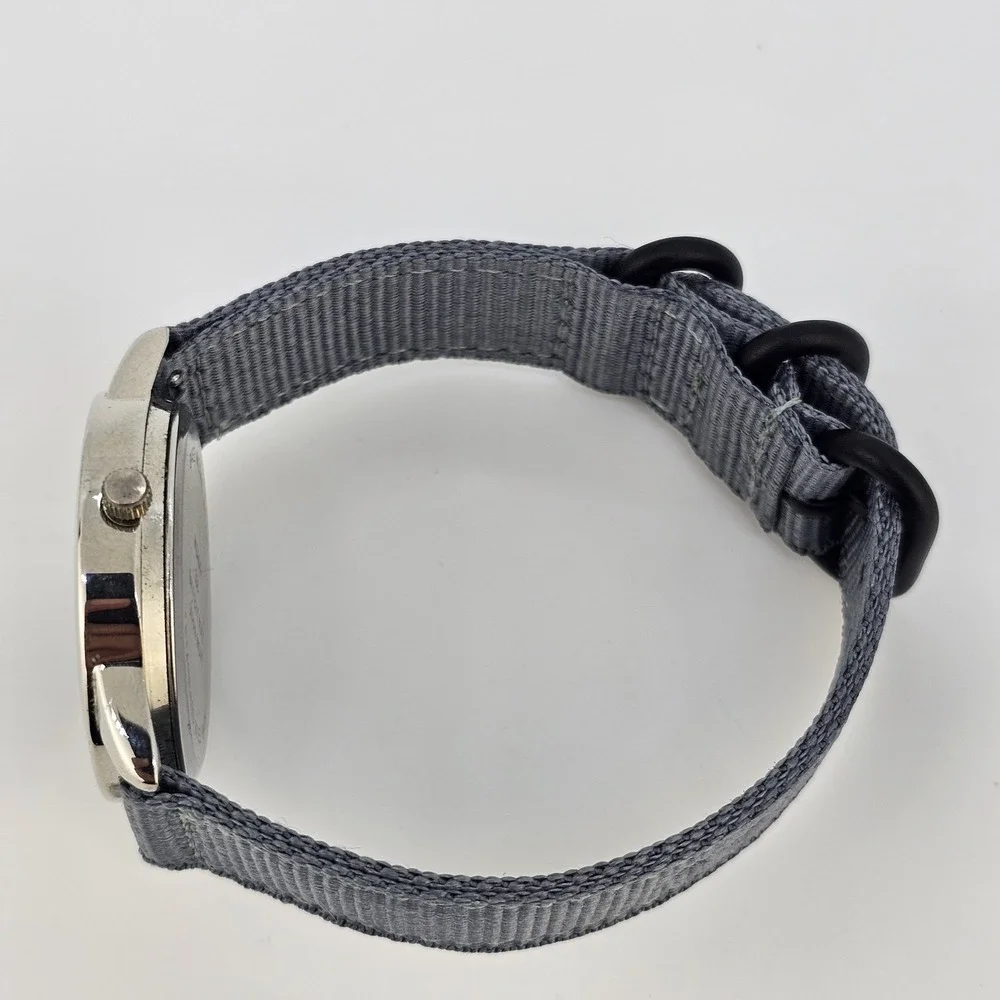 Men's Analog Watch 37MM‎ Black Dial NEW Gray Canvas Bands NEW Battery